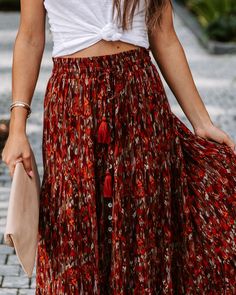 Bohemian Bottoms With Button Closure For Summer, Bohemian Summer Bottoms With Button Closure, Bohemian Spring Bottoms With Buttons, Bohemian Summer Bottoms With Buttons, Red Summer Skirt With Button Closure, Red Button Closure Skirt For Summer, Pointed Heels, The James, Knit Crop Top