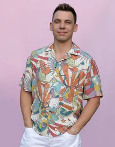 This shirt is in the trend of 2021! The male cut makes it fit both men and women. Colorful and intense patterns catch the eye and the quality of the fabric is perfect for summer heat. The shirt has four retro buttons that complete the whole. You just have to have it!Available in sizes: S, MComposition:100% viscoseSize chart: Size Waist Length Sleeve length S 53cm 66cm 28cm M 55cm 69cm 28cm Recommendations:Machine wash at 30 degreesIron with special careDo not tumble dryDo not bleachMade in Polan Casual Multicolor Print Shirt For Summer, Multicolor Printed Summer Shirt, Summer Multicolor Printed Shirt, Multicolor Abstract Print Button-up Shirt, Summer Collared Printed Tops, Summer Printed Collared Tops, Summer Shirt With Multicolor Print And Colorful Pattern, Colorful Pattern Shirt For Beach In Spring, Beach Cotton Shirt With Vibrant Print