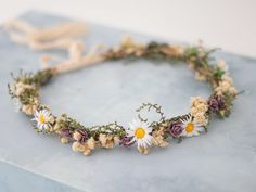 A whimsical flower crown in beautiful tones. Thanks to the use of paper flowers and natural dried grass, the crown is durable. It is a special touch to your bohemian look. A flower crown is more beautiful than the pictures. Is perfect for garden wedding. Head circumference: one size fits all (adjustable) / fits adults and older children If the crown should fit the baby, after buying please give head circumference We offer customized accessories, matching the floral crown. Here you can buy a matc Floral Crown Bride, Twig Crown, Crown For Wedding, Wildflower Crown, Daisy Flower Crown, Daisy Crown, Flower Girl Halo, Dried Flower Crown, Flower Headband Wedding