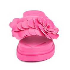 These slides feature a unique appeal with eye-catching flower appliqué that adds a touch of charm to your look. Not only are they visually striking, but they are also designed with comfort in mind, making them perfect for walking. The soft, cushioned sole ensures all-day wearability, while the floral details offer a playful and stylish twist. Whether you're heading to the beach or a casual outing, these slides blend fashion and function effortlessly. Olivia Miller, Faux Leather Heels, Open Toe Shoes, Jelly Sandals, Flower Applique, Block Heels Sandal, Pastel Pink, Leather Heels, Wedge Sandals