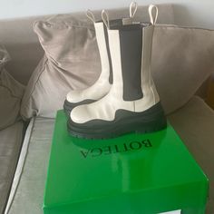 Condition Like New-Gently Used Bottega Veneta The Tire Boots “Sea Salt” Cream Bottega Boots, Bottega Veneta Shoes, Sea Salt, Winter Rain, Cream White, Bottega Veneta, Rain Boots, Like New, Cream