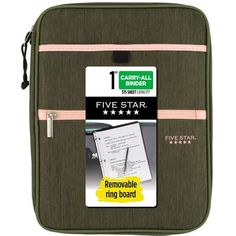 the five star travel case is green with pink trim