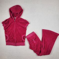 Vintage Juicy Couture Terry Tracksuit Set Pink Jacket Pants Medium Large Rare See All Photos For Details And Condition. Notice The Drawstrings Have Fringed A Bit. Fitted Hooded Loungewear Set, Fitted Loungewear Sets With Pockets, Fitted Hooded Tracksuit With Pockets, Vintage Juicy Couture, Juicy Couture Pants, Couture Pants, Tracksuit Set, Pink Jacket, Juicy Couture