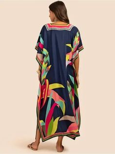 In limited supply!!! Vibrantly mixed color exotic floral printed v-neck mid-sleeve mu-mu loose fit dress kaftan maxi dress. Beautiful style. Easy & effortless to wear.

2-day processing. Shipped in 4-7 days. Floral Print V-neck Kaftan For Beach, Multicolor Print V-neck Vacation Kaftan, Vibrant Print V-neck Kaftan For Beachwear, Multicolor Printed V-neck Kaftan, Summer Maxi-length Multicolor Print Kaftan, Suit Covers, Kaftan Maxi Dress, Beach Cover Ups, Casual Party Dresses