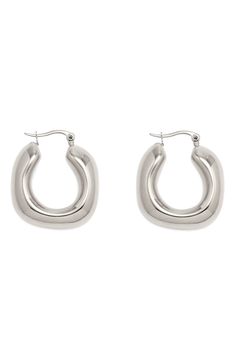 Timeless style defines chunky hoop earrings crafted with a high-polish finish. 1" hoop diameter Snap-post closure Goldtone plate or silvertone plate Imported Silver Hoop Earrings Chunky, Silver Hoops Chunky, Vintage Nickel-free Small Hoop Earrings, Punk Style Small Hoop Nickel-free Earrings, Chunky Small Hoop Metal Earrings, Chunky Hoop Earrings, Earring Crafts, Fabric Gift Bags, Keep Jewelry