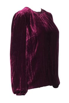 Add a touch of luxury to your wardrobe with this Dolce & Gabbana blouse. Made from soft velvet, its romantic puff sleeves and precious pleats add an elegant touch. The gorgeous burgundy hue and keyhole detail will make you stand out in style. Pairs perfectly with leather pants and black heeled boots. Size 2 (D&G 38) Main 82% Viscose, 18% Silk Lining 94% Silk, 6% Elastane Pullover Crewneck Back keyhole w/ snap button Puff sleeve w/ elastic cuffs Bust 38" Waist 38" Shoulder to hem 25" Sleeve lengt Fall Evening Velvet Tops, Chic Long Sleeve Velvet Blouse, Elegant Velvet Blouse For Fall, Elegant Velvet Tops For Fall, Elegant Fitted Velvet Blouse, Chic Fitted Velvet Blouse, Elegant Long Sleeve Velvet Blouse, Elegant Long Sleeve Velvet Tops, Chic Velvet Evening Top