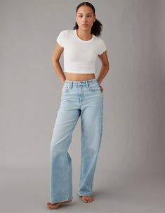 AE Strigid Curvy Super High-Waisted Baggy Straight Jean American Eagle Aerie, Outfit Inspo Casual, Curvy Jeans, Cool Stuff, American Eagle Jeans, Fashion Wear, Baggy Jeans, Cute Casual Outfits, Teen Fashion