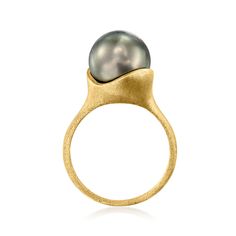 Ross-Simons - 10.5-11mm Gray Cultured Tahitian Pearl Ring in 14kt Yellow Gold. Size 7. Embolden your stacks with this compelling 10.5-11mm gray cultured Tahitian pearl ring. Simply stunning in an understated satin-finished setting of 14kt yellow gold, this sophisticated statement will stun with its uncommon hue and unique allure. 3/8" wide. Gray pearl ring. Tahitian pearls are unique and may vary. Pearl birthstones are the perfect gift for June birthdays.