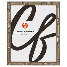 the logo for craig frames is shown in an ornate frame with black and white lettering