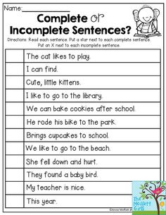 complete sentence worksheet for grade 1 students to practice their reading skills and spelling