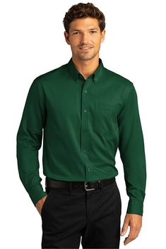 Port Authority ® Long Sleeve SuperPro ™ React ™ Twill Shirt - DARK GREEN - S | Port Authority Long Sleeve SuperPro React Twill Shirt in Dark Green Size Small Fall Business, Clothes For Spring, Male Clothes, Red Kap, Port Authority, Twill Shirt, Mens Formal, Work Wear Women, Zip Sweatshirt