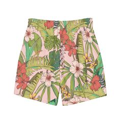 6.5" Inseam Quick Dry Elastic Waist Swim Trunk Shorts, Swim Cover-up Shorts with Lining UPF 50+ Vintage Tropical Floral These mid-thigh length swim trunks in Vintage Tropical Floral print have everything you need for a hot summer day in the water. On the board or on the beach, they are ready for your favorite watersport. UPF 50+, four-way stretch water-repellent microfiber fabric, quick-drying and breathable. Plus, these shorts have multiple pockets for your convenience and feature a soft built- Vintage Tropical, Tropical Floral Print, Swim Cover, Tropical Floral, Summer Day, Swim Trunks, Board Shorts, Swim Shorts, Hot Summer