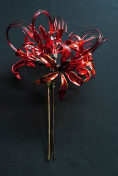 Spider Lily Hairpin, Kanzashi Hairpin, Nail Polish Jewelry, Anting Manik, Red Spider Lily, Spider Lily, Chinese Hair Accessories, Chinese Hairstyle, Plastic Flowers