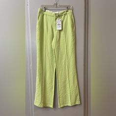 Lime Green Color. Very Fitting. Spring Workwear Trousers, Spring Trousers For Workwear, Spring Wide Leg Cotton Dress Pants, Spring Cotton Wide Leg Dress Pants, Spring Wide-leg Cotton Dress Pants, Spring Green Straight Leg Pants, Spring Wide Leg Fitted Bottoms, Spring Fitted Wide Leg Bottoms, Fitted Wide Leg Bottoms For Spring