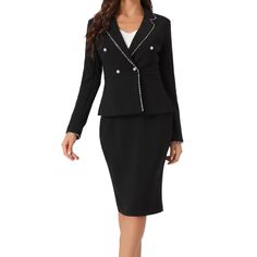 Elevate your professional wardrobe with the Allegra K Women's Business Suit, featuring a chic tweed trim blazer and skirt set. This two-piece ensemble in classic black is tailored to impress at any business or social setting.

- Gender: Female
- Age Group: Adult
- Material: Tweed trim detailing
- Color: Black
- Size: Small
- Includes: Blazer and skirt

Perfect for work, meetings, or networking events, this suit set pairs effortlessly with high heels and a handbag for a powerful, polished look. A Business Casual Skirt, Work Meetings, Blazer And Skirt Set, A Strong Woman, Womens Tweed, Skirt Suit Set, Blazer Outfit, Professional Wardrobe, Blazer And Skirt