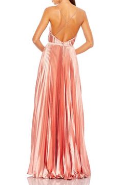 Leena For Mac Duggal, Pink Pleated Maxi Dress, Prom 23, Gala Night, Vestidos Color Coral, Mac Duggal Dress, Mnm Couture, Satin Evening Gown, Jasz Couture