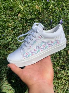 Material is glued and stitched on both sides of each shoe  Shoes may be shipped sooner then expected depending on order traffic Tie Sneakers, Custom Vans, Womens Tie, Tie Shoes, Shoes Trainers, Womens Shoes Sneakers, Shoe Laces, Butterflies, Athletic Shoes