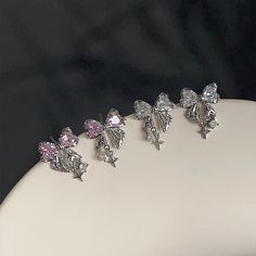 💎 Materials: 14k White Gold Electroplated - more durable than regular platings Cubic Zirconia Sterling Silver Earring Posts (nickel-free) Caroline Abbott, Silver Bow, Earring Posts, Bow Earrings, Earrings Pink, Silver Earring, Diamond Crystal, Unique Charms, Jewelry Pouch