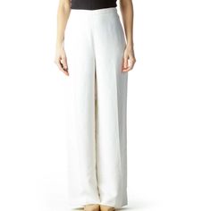 Ellen Tracy Women’s Trousers Size 14 Color Ivory Wide Leg Cuffed Hem Material Acetate 55% Viscose 45% Lining/ Doublure Acetate 100% Lined Side Zipped Closure Bin4 New With Tags Classic Full-length Summer Bottoms, Classic Full-length Bottoms For Summer, Chic High-waisted Wide Leg Pants With Side Slits, Elegant Fitted Wide Leg Pants With Side Slits, Fitted Wide Leg Trousers With Side Slits, Elegant Wide Leg Pants With Side Slits, Formal Wide-leg Summer Pants, Fitted Wide-leg Pants With Side Slits, Formal Summer Wide-leg Pants