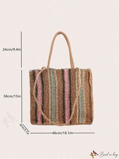 BirdinBag - Summer Beach Travel Bag: Oversized Striped Straw Tote, Ideal for Vacations Large Capacity Rectangular Satchel For Beach Season, Large Rectangular Casual Bag, Casual Large Satchel In Tote Shape, Casual Multicolor Bags With Large Capacity, Casual Large Satchel In Tote Style, Large Rectangular Casual Bags, Casual Multicolor Large Capacity Bag, Casual Large Tote Satchel, Casual Large Square Bag