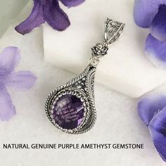 Natural Purple Amethyst Silver Pendant 925 Sterling Silver - Etsy Purple Gemstones With Stone Setting As Gift, Purple Gemstones With Stone Setting For Gift, Purple Gemstones For Gifts With Stone Setting, Engraved Purple Sterling Silver Jewelry, Spiritual Engraved Amethyst Jewelry, Engraved Amethyst Spiritual Jewelry, Filigree Pendant, Sterling Silver Filigree, Silver Filigree