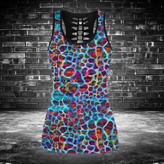 Leopard Skin Colorful Abstract Hollow Tank Top Or Legging All of our Leggings and Hollow Tank Top are custom-made-to-order and handcrafted to the highest quality standards. Each pair of leggings and hollow tank top is constructed with a high quality 82% polyester, 18% spandex blend. Premium fabric offers unmatched comfort and breath-ability while remaining strong and durable for everyday use. Features a specialty high definition heat-dye application that ensures long lasting color vibrancy even Reduce Hips, Leopard Skin, Hollow Design, Colorful Abstract, Comfort Style, Sports Leggings, Women's Fitness, Leggings Fashion, Tops For Leggings