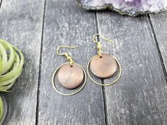 Small Gold and Wood Hoop  Earrings, Small Gold Hoop Earrings with Dangling Wood Disc, Brown and Gold Brown Circular Earrings As Gift, Brown Circular Earrings For Gift, Brown Circular Earrings For Gifts, Minimalist Nickel-free Brown Earrings, Minimalist Brown Nickel-free Earrings, Round Wooden Earrings For Gifts, Round Wooden Earrings As Gift, Wooden Round Earrings For Gifts, Wooden Round Earrings Gift