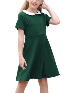 PRICES MAY VARY. Material and Fabric: 100 Percent Polyester, soft, stretchable and breathable fabric without pilling, comfortable to wear, makes you feeling well. Styles and Features: Simple Casual Style, Fit and Flare A-line Design, Curved Seams, Contrast Peter Pan Collar Classic Retro Dress, Round Neck, Short Sleeve, Back Zipper, Pocket at the sides, Knee Length, No lined. The White Peter Pan Collar is a bold contrast on this skater frock. Suitable Occasion: The best choice for Halloween Party Vintage Peter Pan, Feeling Well, New Years Dress, 60 Fashion, Midi Dress Party, Super Cute Dresses, Collar Designs, Fashion Seasons, Pan Collar