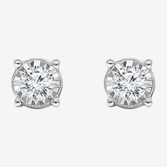 These Tru Miracle stud earrings are a contemporary chic pair that will add class to any look. Crafted from 14K White Gold, these solitaire stud earrings come set with round-cut Lab-Grown Diamonds. Housed in a beautiful box, they make the perfect gift for yourself or a loved one.Features: Quick ShipDiamond Clarity: I1Earring Back: FrictionShape: RoundStone Cut: RoundDiamond Color: JMetal Color: WhiteEarring Length: 6.8mmEarring Width: 6.8mmRounded Carat Weight: 1 Ct. T.w.Care: Wipe CleanStone Ty… Modern Round Cut Halo Diamond Earrings, Modern Diamond White Earrings With Halo Design, Modern White Gold Earrings With Halo Design, Minimalist Formal Diamond Earrings With Halo Design, Minimalist Halo Diamond Earrings For Formal Occasions, Modern Round Diamond Cut Earrings, Modern White Diamond Cut Earrings, Modern White Round Diamond Earrings, Modern White Earrings With Prong Setting