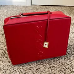 Nwot Red Zip Up Travel Bag By Este Lauder With Gold Hardware Red Travel Box Bag With Adjustable Strap, Red Rectangular Box Bag With Zipper, Red Rectangular Box Bag For Travel, Red Pouch Box Bag For Daily Use, Red Box Bag For Errands, Red Pouch Box Bag For Everyday Use, Red Pouch Box Bag For Gift, Este Lauder, Estee Lauder