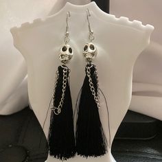 *All Earrings Are Buy One Get One Free* These Sterling Silver Earrings Are Skeleton Brides. They Dangle. Dimensions Are In The Pictures. Trendy Silver Halloween Earrings, Adjustable Silver Tassel Earrings For Party, Trendy Black Fringe Jewelry, Skeleton Bride, 80s Earrings, Dinosaur Earrings, Spider Earrings, Double Hoop Earrings, Buy One Get One Free