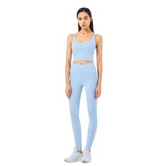 Light Blue Sportswear Push-up Tank Bra Blue Compression Sports Bra For Light Sports, Blue Compression Sporty Activewear, Blue High Stretch Functional Activewear, High Stretch Blue Functional Activewear, Fitted Light Blue Activewear For Training, Blue Compressive Sports Bra, Blue Compressive Top For Yoga, Blue Yoga Tops With Compressive Fit, High Stretch Blue Sports Bra For Light Sports