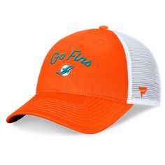 Complete your Miami Dolphins ensemble with this Slogan Trucker Adjustable Hat from Fanatics. The mesh mid and rear panels allow for ultimate breathability, while the embroidered team slogan and logo across the front panels let everyone know who you're rooting for. With its adjustable snap closure and unstructured, relaxed fit, this hat provides all-day comfort whether you're cheering on the Miami Dolphins from the stands or showing your support around town. Mesh Snapback Hat For Baseball Season Sports Events, White Mesh Hat For Sports Events, Casual Mesh Hats For Sports Events, Sporty Mesh Trucker Hat For Sports Events, Sports Mesh Back Baseball Cap, Sporty Mesh Hat For Sports Events, Breathable Mesh Visor Hat For Sports Events, Breathable Mesh Visor For Sports Events, Sporty Trucker Hat With Embroidered Logo For Sports