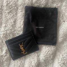 Barely Used Cardholder. Black Leather And Gold. Dust Bag And Original Box Included. Ysl Cardholder, Ysl Card Holder, Saint Laurent Accessories, Gold Dust, Key Card Holder, Card Holders, Vintage Accessories, Yves Saint Laurent, Original Box