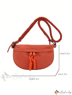 an orange handbag is shown with the measurements