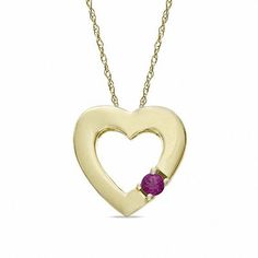 Simple, elegant and delightfully modern, this exquisite heart pendant speaks volume when you cannot. Fashioned in 10K gold, this flat heart-shaped pendant is set with a single lab-created red ruby. A thoughtful gift for the July birthday girl, this heart is polished to a brilliant shine and suspends close to hers along an 18.0-inch rope chain that secures with a spring-ring clasp. 14k Gold Heart Necklace With Gemstone, Valentine's Day Yellow Gold Gemstone Heart Necklace, Valentine's Day Yellow Gold Heart Gemstone Necklace, Ruby Heart Cut Birthstone Jewelry, Gold Birthstone Necklace With Heart Cut For Valentine's Day, Gold Heart Cut Birthstone Necklace For Valentine's Day, Fine Jewelry Heart Necklace With Birthstone For Formal Occasions, Valentine's Day Birthstone Heart Necklace In Fine Jewelry, Valentine's Day Fine Jewelry Heart Necklace With Birthstone