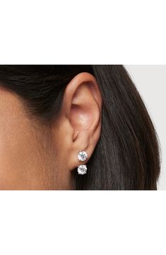 Stunning ear jackets handcrafted from 14-karat gold and highlighted by round lab-created diamonds bring brilliant flair to your jewelry collection. You can mix and match them with different studs to truly upgrade your earring style. 1/2" drop; 1/4" width   Total lab-created-diamond weight: 2ct.   Color: G   Clarity: VS+   14k gold/lab-created diamond   Imported    >Diamond Guide Jacket Earrings Diamond, Earring Jackets For Diamond Studs, Diamond Guide, Ear Jacket, Lab Created Diamonds, Mix And Match, Jewellery And Watches, Fashion Earrings, Light Box