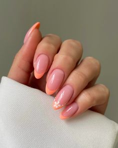 70+ Spring Almond Nails You Need To This Season; orange nails! This includes spring almond nails design, spring almond nails pastel, spring almond nails 2024, spring almond nails simple, spring almond nails designs 2024, floral nails & more! This also includes spring almond nail art, spring almond nail ideas, spring nails, spring almond nail designs simple, cute spring nails, spring nail designs, almond nails spring, almond nails & more! #springalmondnails #springnails #almondnails French Peach Nails, Almond Purple French Tip Nails, Summer Holiday Nails 2024, Peach French Nails, Peach French Tip Nails, Holiday Acrylics, Peach Nail Designs, Peach Acrylic Nails