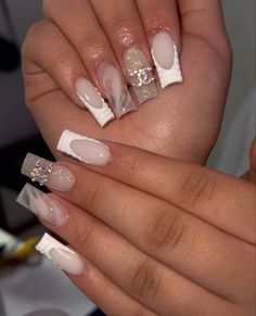 White French Tip With Charms, French Tip With Charms, Nail Inspo Y2k, Nails Summer Nails, White French Tip, Baddie Nails, Y2k Nails