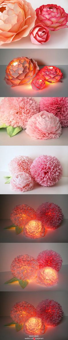 four different types of paper flowers on display