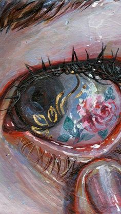 a painting of an eye with flowers on it