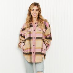 Take Your Classic Plaid Shacket And Add Corduroy Trim For A Unique Look! That's What Makes This Shacket One That You'll Love. It Also Features Side Pockets, A Curved Hem, And A Gathered Detail In The Back. Pattern Type: Plaid Color: Mauve Combo Style: Casual Features: Buttoned Neckline: Collared Neck Length: Long Sleeve Length: Long Sleeves Sleeve Type: Dropped Shoulders Material: 100% Polyester Stretch: No Stretch Sheer: No Body: Not Lined Care Instructions: Machine Wash Cold. Tumble Dry Low. M Calvin Klein Vest, Boho Poncho, Sherpa Lined Denim Jacket, Black White Blazer, Plaid Shacket, Plus Size Blazer, Green Utility Jacket, Hooded Rain Jacket, Anthropologie Jacket