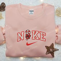 Candy Cane x Nike Embroidered Shirt, Nike Embroidered Shirt, Christmas Embroidered Shirt Embroidered Shirts, Shirt Nike, The Magic Of Christmas, Magic Of Christmas, Shirt Collection, Embroidered Sweatshirts, Great Love, Embroidered Shirt, Christmas Shirt