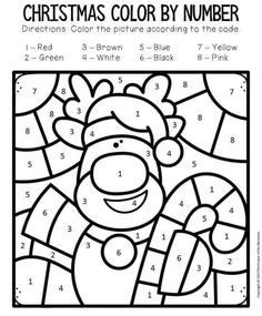 the christmas color by number coloring page for kids with santa claus on his reindeer head