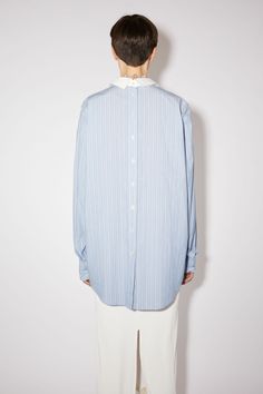 Striped cotton shirt Blue Shirt With Striped Collar For Daywear, Pinstripe Shirt With Striped Collar, Initials Embroidery, Women's Shoes Accessories, Studio Blue, White Button Up, Jeans Bag, Stripe Shirt, Contrast Collar