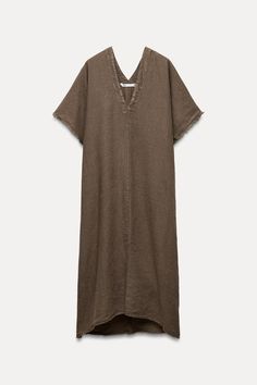 LINEN BLEND TUNIC DRESS ZW COLLECTION - Brown | ZARA United States Shirt Blouses Tops, Leather Shirt, Zara Woman, Dress With Cardigan, Blazer Dress, Zara Women, Asymmetric Hem, Tunic Dress, Tank Shirt