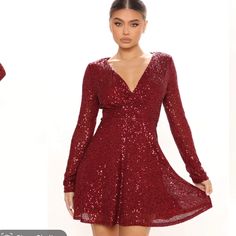 Sparkly Burgundy Mini Dress. Long Sleeve. Surplice Neckline. Fit And Flare. Very Stretchy And Comfortable. Fully Lined. Perfect For A Glitter Themed Holiday Party. Waist 12” Stretches To 14-15” Pit To Pit 14” Length 33” Gold Glitter Dress, Black Satin Mini Dress, Burgundy Mini Dress, Mini Gold Dress, Mini Dress Long Sleeve, Sheer Mini Dress, Red Sequin, Fashion Nova Dress, Satin Mini Dress