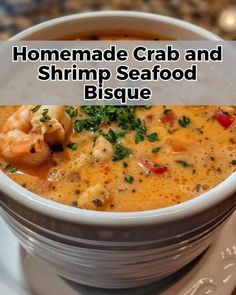 Crab And Shrimp Seafood Bisque, Pescatarian Dishes, Shrimp Bisque Recipe, Crawfish Dishes, Seafood Bisque Recipe, Bisque Soup Recipes