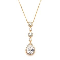 PRICES MAY VARY. LUXURY STYLE: Mariell Cubic Zirconia Y-style Gold Pendant Necklace for Bridal or Special Occasion, Features a Plunging Bold Teardrop with Round-Cut Halos, ChainGenuine 14 K Gold Plating with the Look of Fine Jewelry PERFECT SIZE: Dramatic Pendant Measures 2 1/4" High, Length is Adjustable 16"- 19" on Gold Head-Turning Statement Necklace for Yourself or For Impressive Gift-Giving QUALITY DESIGN: Finest Quality Cubic Zirconia for Diamond-like Brilliance, Gorgeous Wedding Jewelry f Bridal Necklaces, Gold Necklace Wedding, Gold Bridal Necklace, Rose Gold Pendant Necklace, Wedding Pendant, Drop Pendant Necklace, Gold Necklace Women, Sell Gold, Jewelry Show