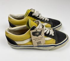 Style 36 vans made in usa  New old stock  Size 5.5 Vintage Lace-up Skate Shoes For Streetwear, Vintage Yellow Sneakers For Streetwear, Vintage Skate Shoes With Round Toe For Streetwear, Vintage Skate Shoes With Rubber Sole For Streetwear, Retro Round Toe Skate Shoes, Vintage Round Toe Skate Shoes For Streetwear, Vintage Yellow Sneakers With Gum Sole, Vintage Yellow Sneakers With Round Toe, Vintage Skate Shoes With Vulcanized Sole